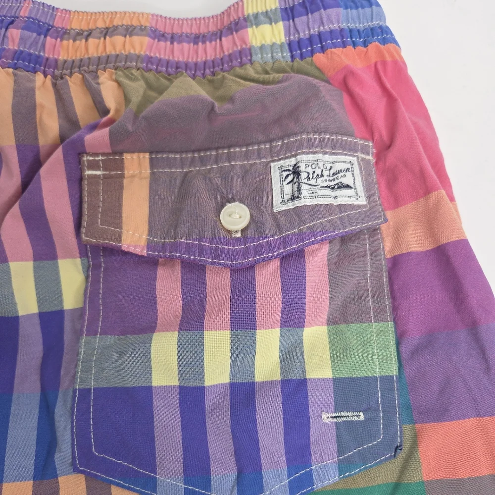Ralph Lauren Men's Classic Plaid Swim Trunks Size Large